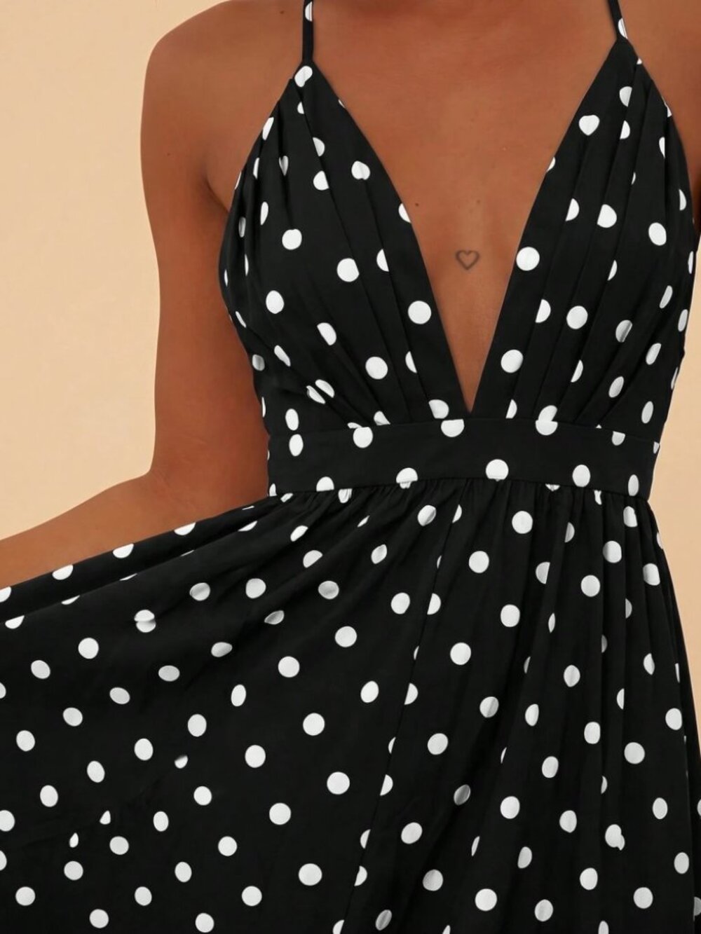 Black & White Polka Dot Halter Maxi Dress